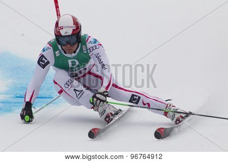 GARMISCH PARTENKIRCHEN, GERMANY. Feb 18 2011: Bjoern Sieber (AUT) competing in the mens giant slalom race on the Kandahar race piste at the 2011 Alpine skiing World Championships