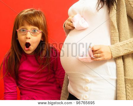 Pregnant Woman With Her Surprised Daughter