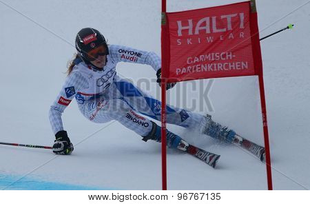 GARMISCH PARTENKIRCHEN, GERMANY. Feb 17 2011: BUEHLER Rebecca (LIE) competing in the women's giant slalom  race  at the 2011 Alpine skiing World Championships