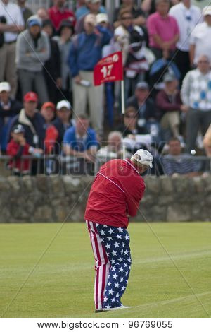 ST ANDREWS, SCOTLAND. July 18 2010: John DALY from the USA in action during the final round of The Open Championship   played on The Royal and Ancient Old Course