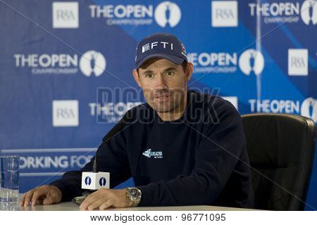 ST ANDREWS, SCOTLAND. July 11 2010: Padraig HARRINGTON (IRL) at his press conference on the preview day of The 150th Open Championship played on The Royal and Ancient Old Course
