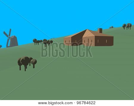 Low Poly Retro Style Landscape