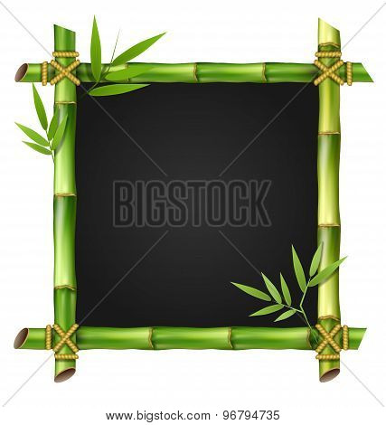 Bamboo Grass Frame With Leafs Isolated On White
