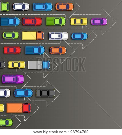 Road Background With Multicolored Cars Isolated On Gray