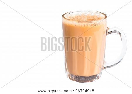 Tea with milk or popularly known as Teh Tarik in Malaysia. Isolated in white.