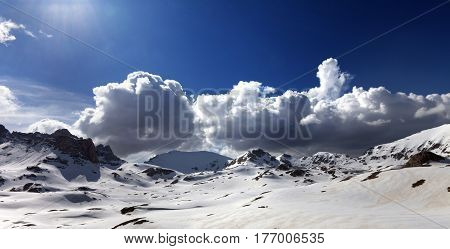 Panoramic View On Plateau Covered Snow At Spring Day