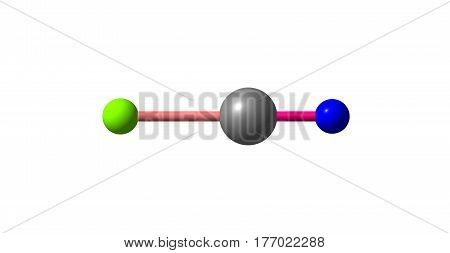 Cyanogen chloride is an organic compound with the formula NCCl. This linear triatomic pseudohalogen is an easily condensed colorless gas. 3d illustration