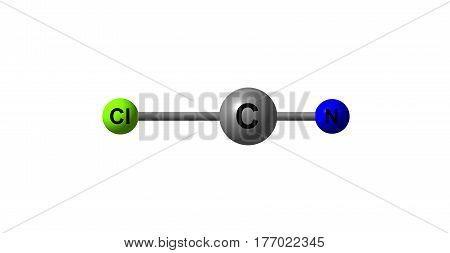 Cyanogen chloride is an organic compound with the formula NCCl. This linear triatomic pseudohalogen is an easily condensed colorless gas. 3d illustration