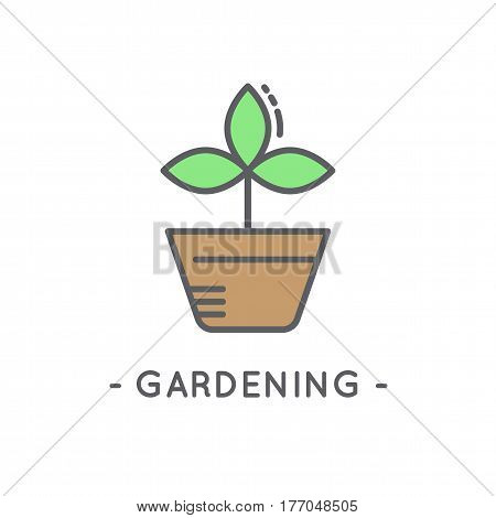 Line Color Gardening Icon On White Background