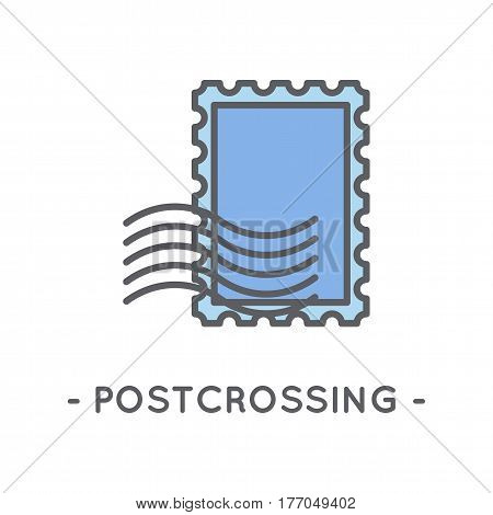 Universal minimal color postage stamp line icon on white background