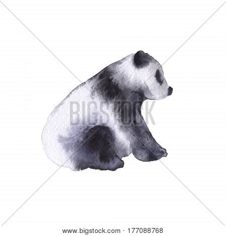 Bear the panda. Isolated on white background. Watercolor illustration.