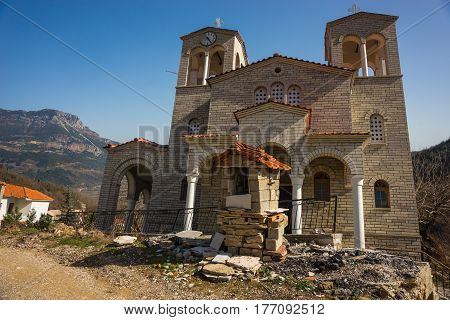 Sliding Village Ropoto And Church After A Landslide In Greece