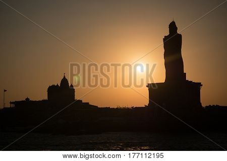 Kanyakumari Comorin cape Kerala India Sunrise above the sea