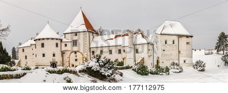 Varazdin Castle and Old Town in winter time, one of the most important tourist centers of northern Croatia.