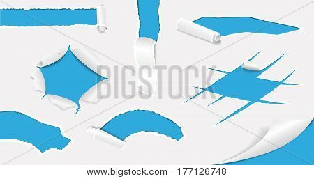 Gray torn paper collection. Realistic Vector illustration