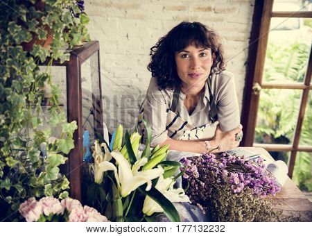 Business of flower shop with woman owner