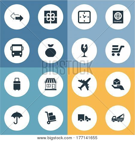 Vector Illustration Set Of Simple Distribution Icons. Elements Opposite Directions, Holdall , Hand Synonyms Van, Aircraft And Passport.