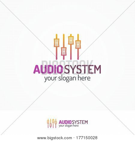 Audio system logo set with equalizer icon line modern color style isolated on white background for use music store, sound company, audio system shop, dj market etc. Vector Illustration
