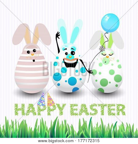 Easter Happy Three Eggs Funny Waving Hand Greeting
