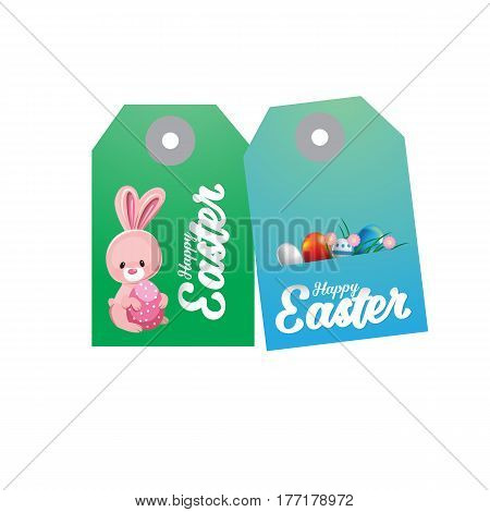 Happy Easter greeting card with rabbit. Vector illustration for Easter day