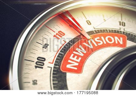 New Vision - Conceptual System with Red Needle Pointing the Label with Inscription. Business or Marketing Concept. Horizontal image. 3D.