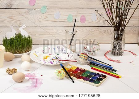 Painting Easter Eggs With Watercolor And Markers.