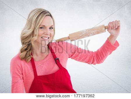 Digital composite of Woman with rolling pin against white background