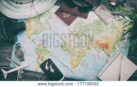 travel planning map tourism traveler plan holiday lay desk flat