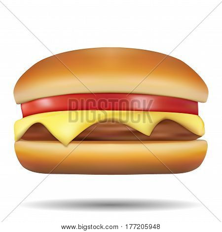 Classic Burgers on white background. Hamburger with cheese and meat and tomato. Vector Illustration isolated on white background