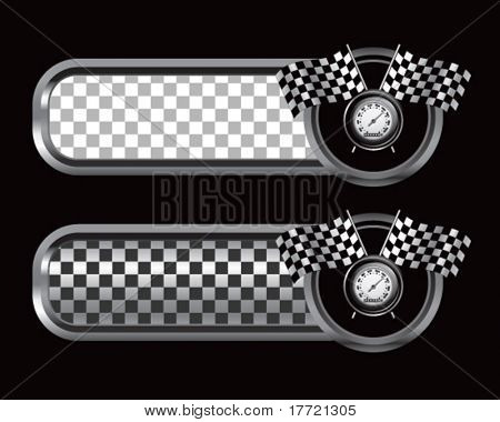 Tachometer und checkered Markierungsfahne auf Silber und schwarz karierten Registerkarten