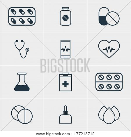 Vector Illustration Of 12 Medical Icons. Editable Pack Of Pills, Exigency, Antibiotic And Other Elements.