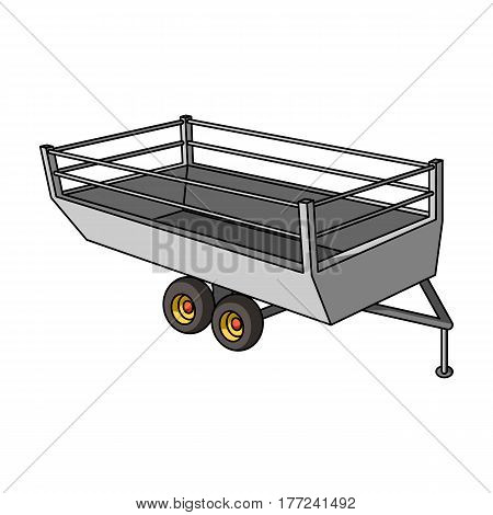 Grey trailer on wheels for transportation of farm animals.Agricultural Machinery single icon in cartoon style vector symbol stock web illustration.