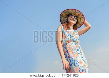 Asian girl smile out door during morning time
