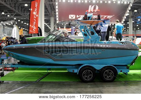 MOSCOW - MARCH 09 2017: Boat Nautique Super Air GS for 10 International boat show in Moscow. Russia.