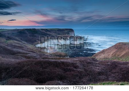 White Cliffs at Flamborough Head - Flamborough Head is an eight mile long promontory on the Yorkshire coastline. It is a chalk headland with sheer white cliffs