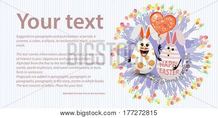Happy Easter. Place for your text. Two rabbit egg together. Concept of a family holiday