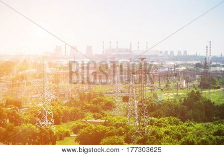 Extreme industry area in Moscow district Kapotnya. Here are refinery plant thermal power station electric lines and stations. Kapotnya is a most ecological dangerous place for living in Moscow.