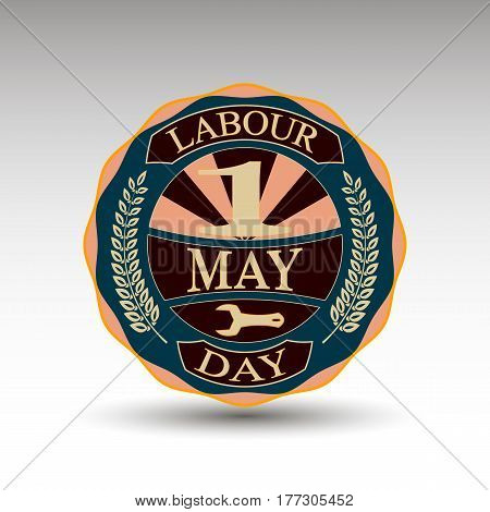 The vector green badge for labour day.Flat design.