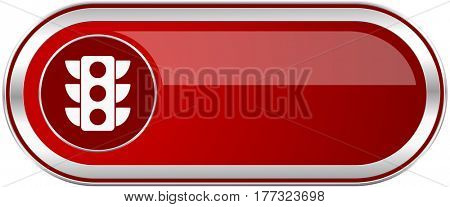 Traffic lights red long glossy silver metallic banner. Modern design web icon for smartphone applications