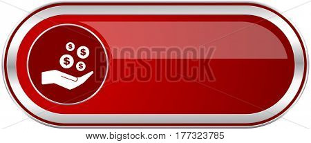 Save money red long glossy silver metallic banner. Modern design web icon for smartphone applications