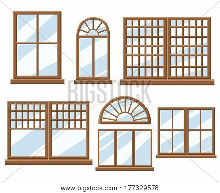 Window Icon Set Flat Design Style Vector Illustration.