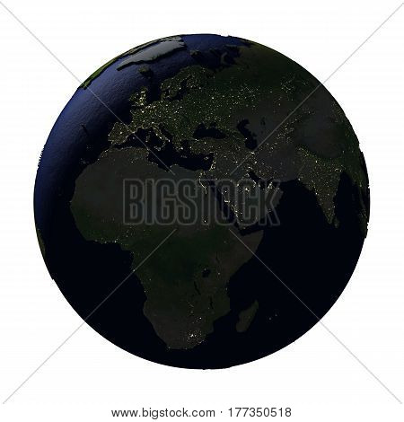 Emea Region On Earth At Night Isolated On White