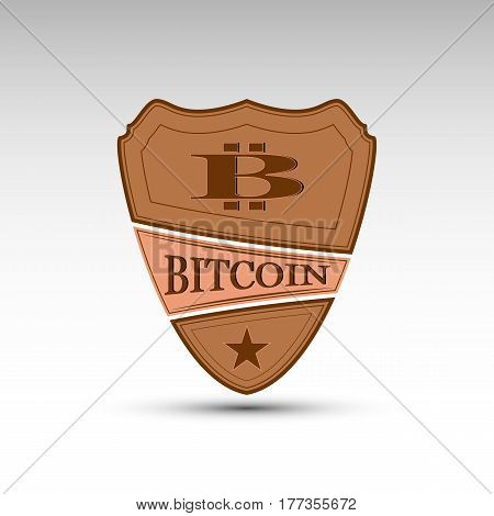 The vector flat shield with symbol bitcoin