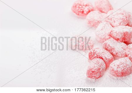 Rose Turkish delight, traditional sweets over white background
