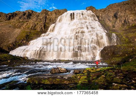 Big Dynjandi waterfall in Iceland, beautiful view