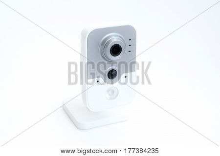 Surveillance Camera Isolated On White Background, With Clipping Paths