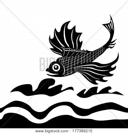 Pattern fish jumping out of the waves