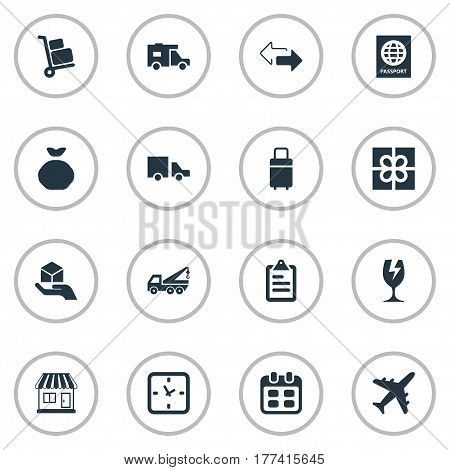 Vector Illustration Set Of Simple Handing Icons. Elements Luggage Bearer, Passport, Packaging And Other Synonyms Time, List And Plane.