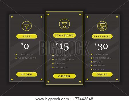 Pricing table, comparison chart vector template. Price hosting choice banner illustration