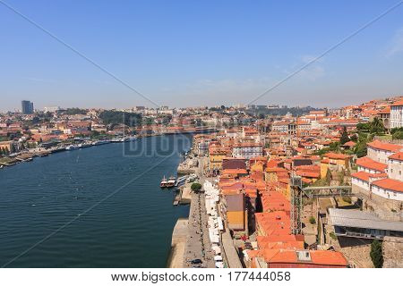 A general view of Oporto and Douro river as seen from the top of the Dom Luis I Bridge